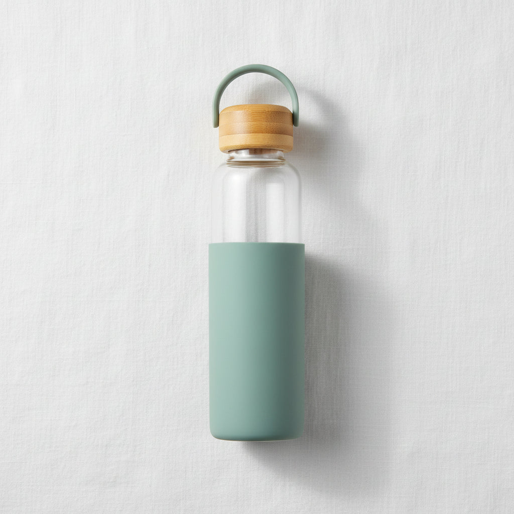 Borosilicate Bottle With Handle & Beach Wood Lid 550ml