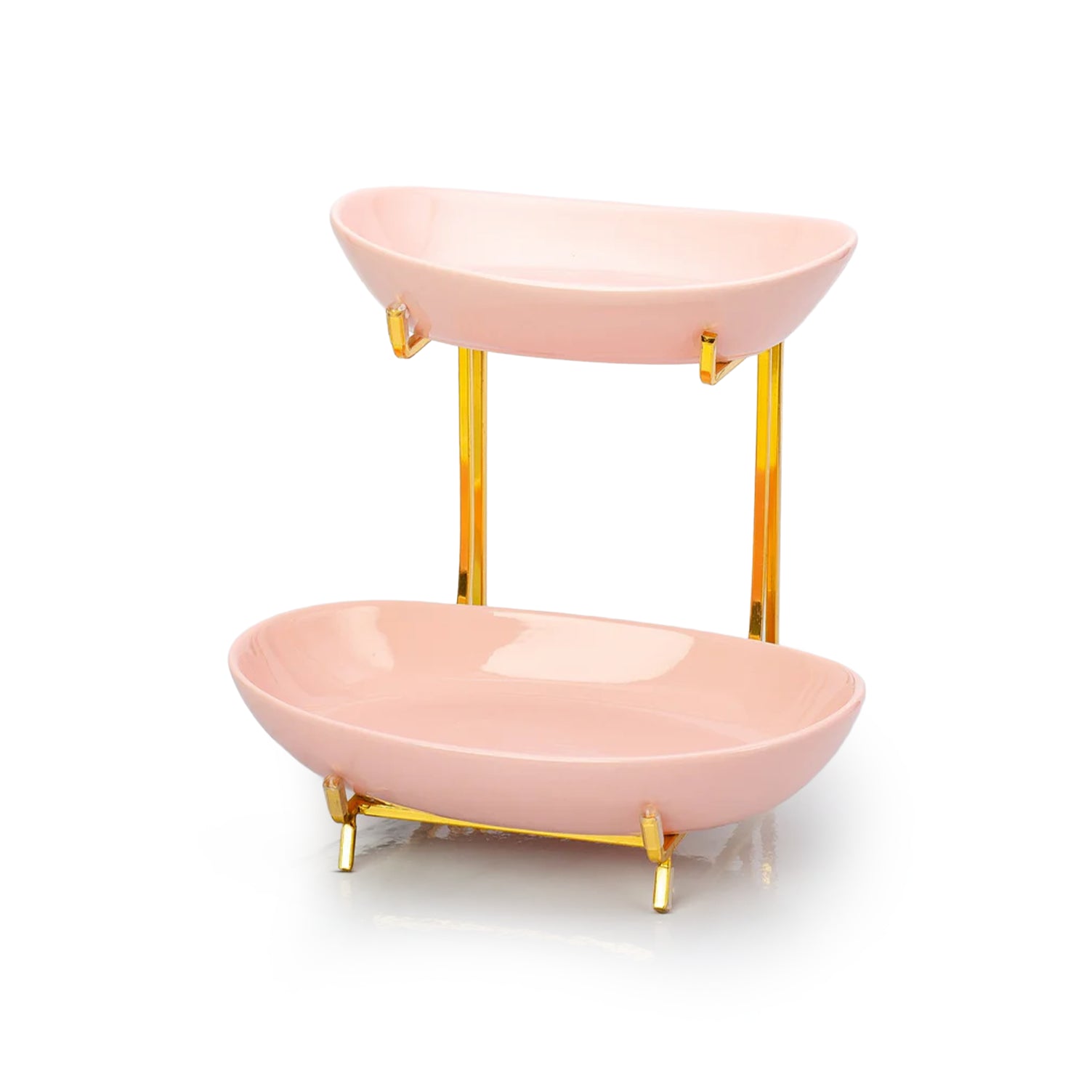 Pink Serving Plate 2 Tier W/Lid On Metal Holder