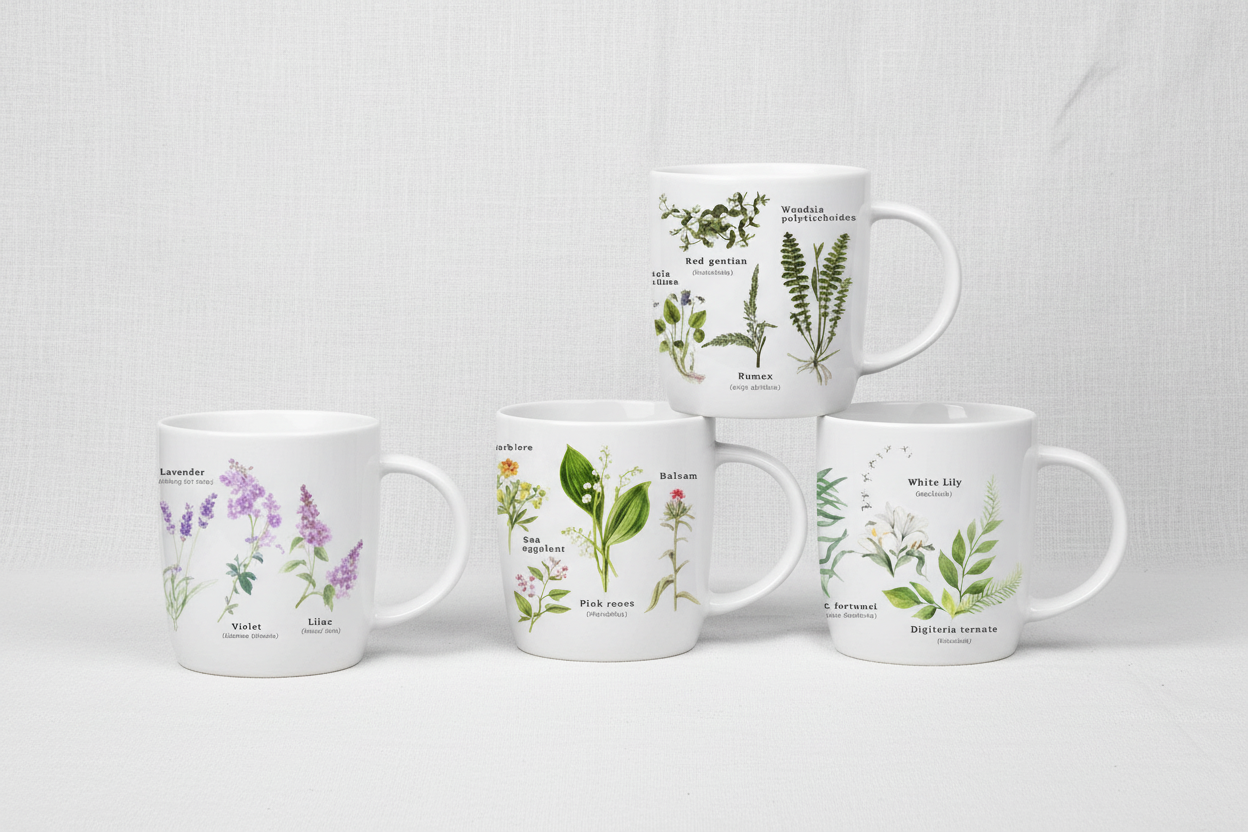 Plants & Flowers Mug Set of 4