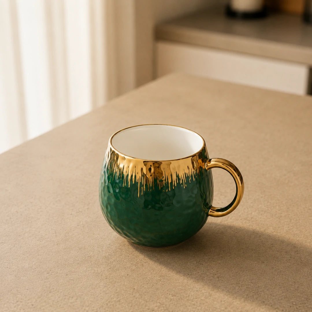 Serene Botanical Green Ceramic Tea Set with Teapot and Serving Tray