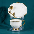 Gold/White Coffee Set of 6Pcs W/Flowered Plate