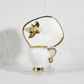 Gold/White Coffee Set of 6Pcs W/Flowered Plate
