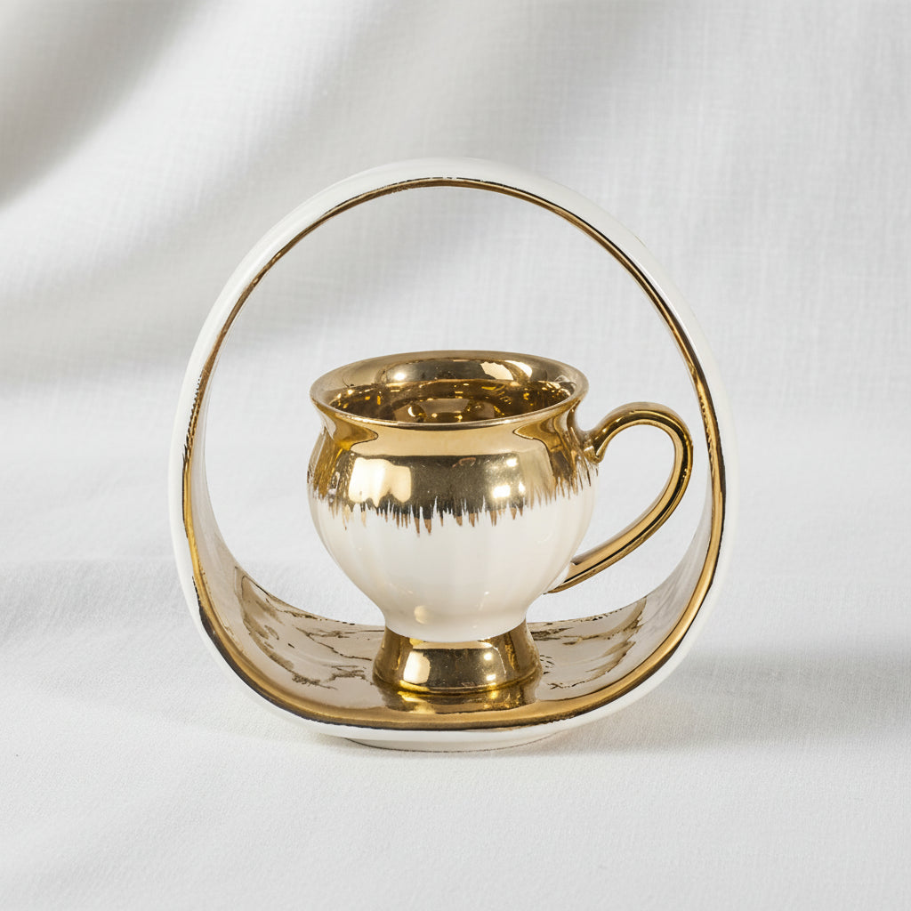 Gold/White Coffee Set of 6Pcs W/Handled Plate