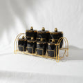 Glass/Metal Spice Jar Set with Metal Stand Black