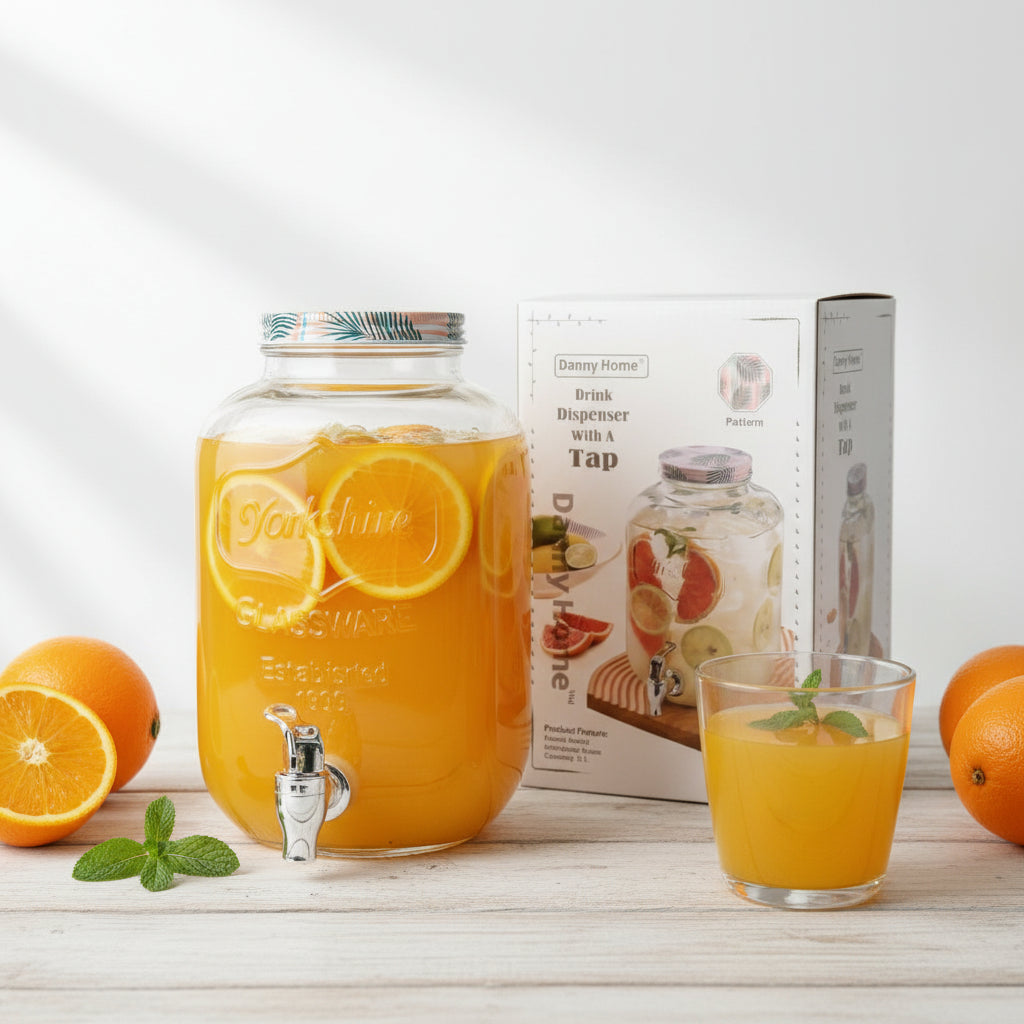 Sleek Glass Beverage Dispenser with Wide Opening (5L)