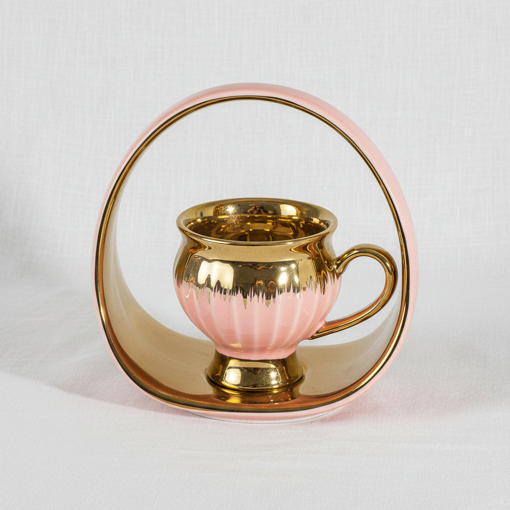 Gold/Pink Coffee Set of 6Pcs W/Handled Plate