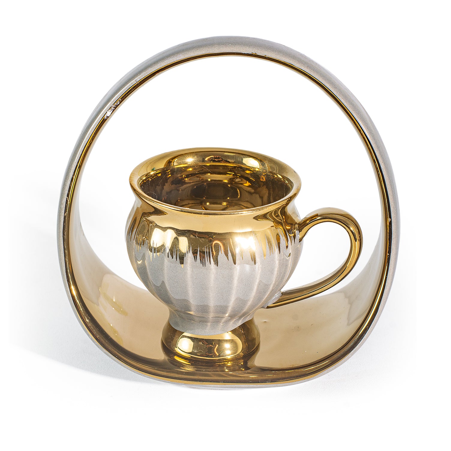 Gold/Grey Coffee Set of 6Pcs W/Handled Plate