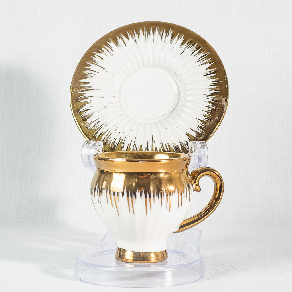 Gold/White Coffee Set of 6Pcs W/Plate