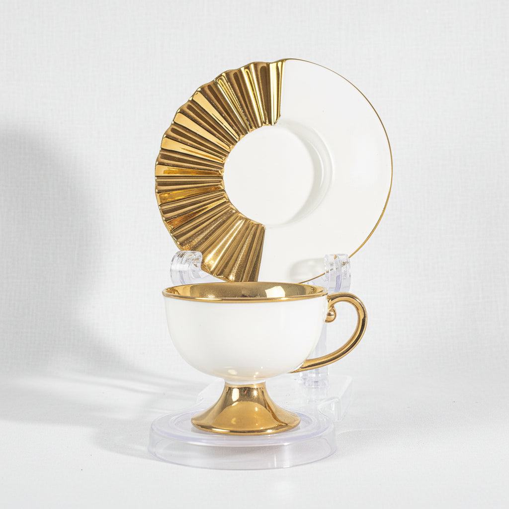 Gold/White Coffee Set of 6Pcs W/Plate