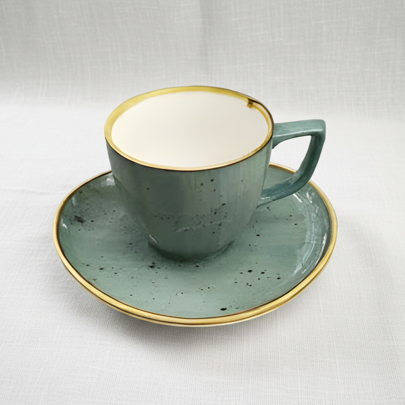 Aura Green Poreclain Tea Cup W/Plate