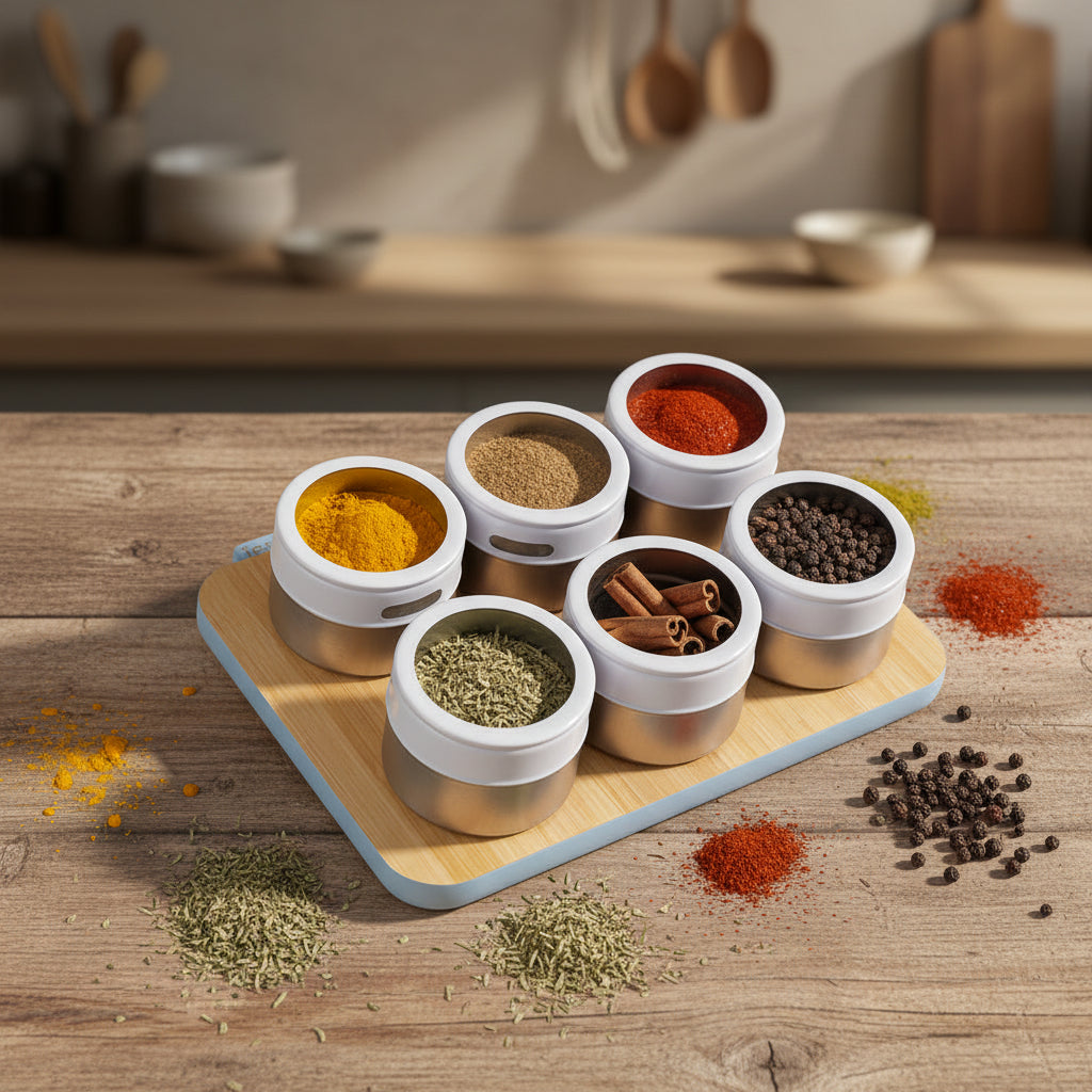 Tessie & Jessie Premium Glass Spice Jar Set (6 Pieces)