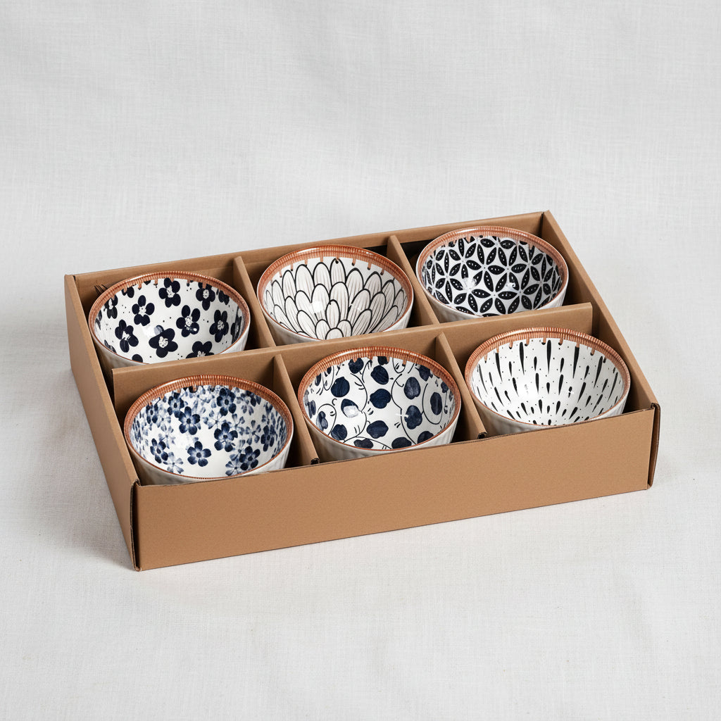 Bohemian Colorful Porcelain Bowl Set 6Pcs