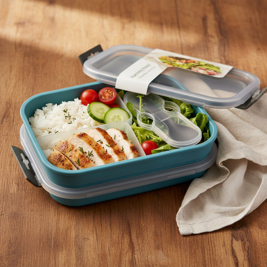 Multi-Compartment Plastic Lunch Box (Blue)