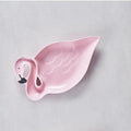 Porcelain Pink Flamingo Shaped Serving Plate W/Wood Handle