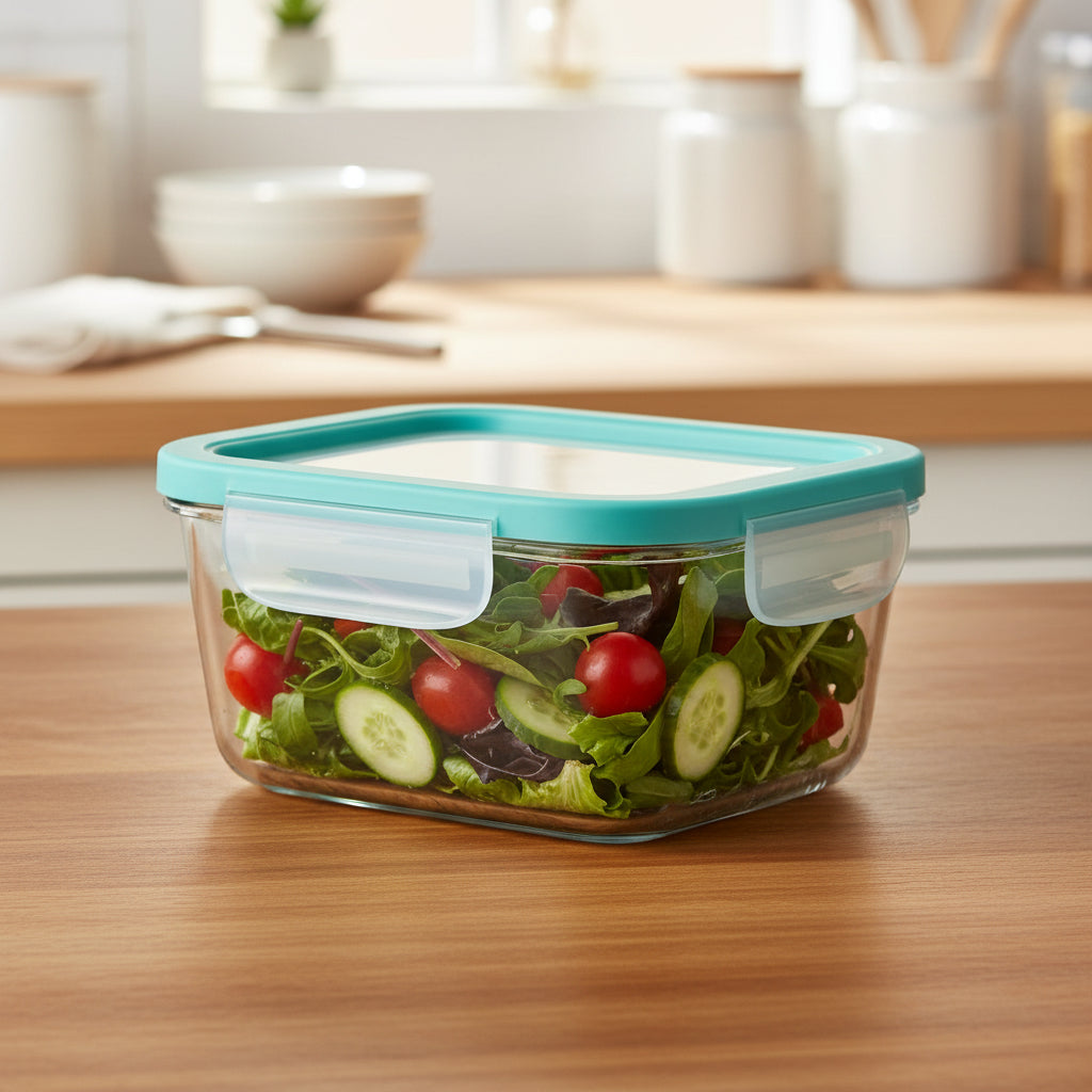 Borosilicate Square Glass Food Container (1000ml - Teal Edition)