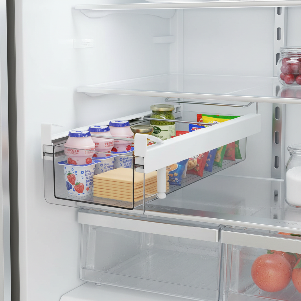 Stackable Plastic Refrigerator Organizer Bin with Lid (Space-Saving Edition)