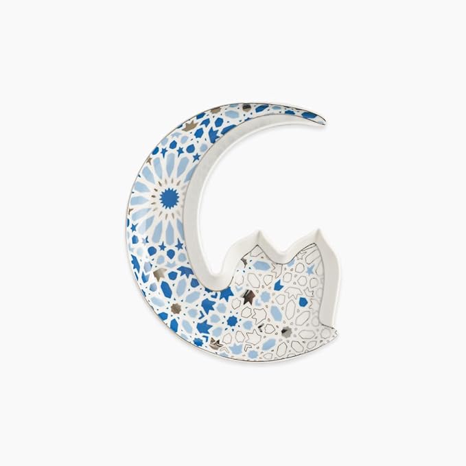 Elegant Porcelain Crescent Serving Dish with Minaret Design