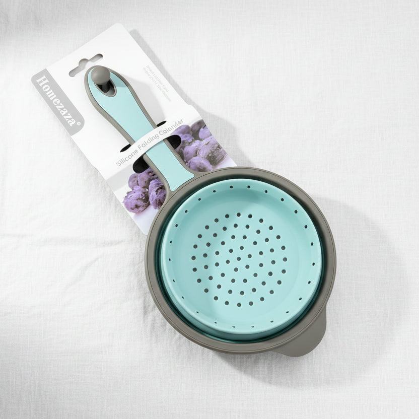 Blue Silicone Colander with Handle