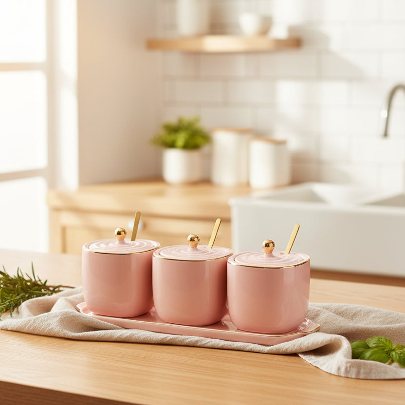 The Blush Elegance 3-Piece Pink Spice Canister Set