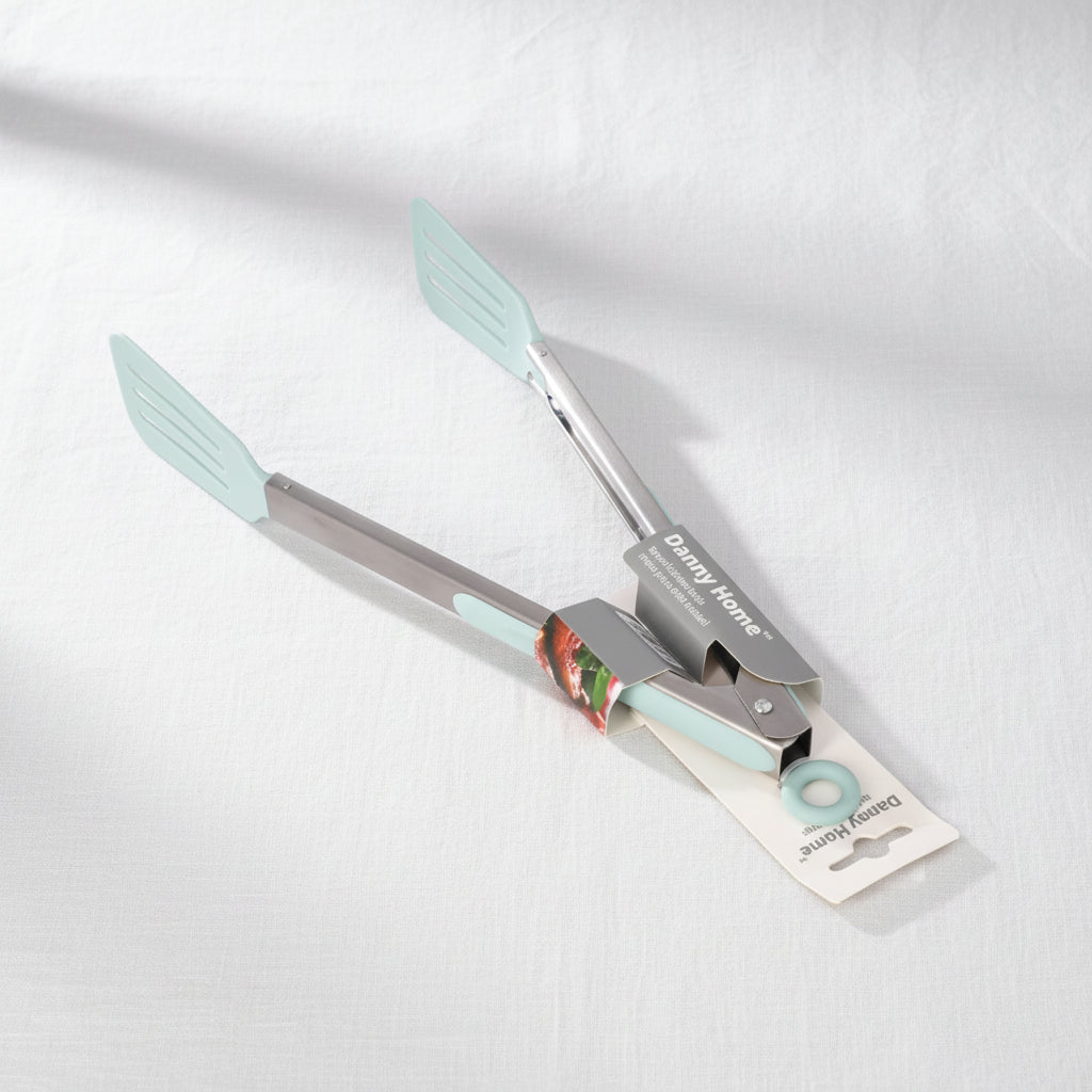 Heavy-Duty Slotted Plastic Head 33cm Food Tongs with Silicone Grip