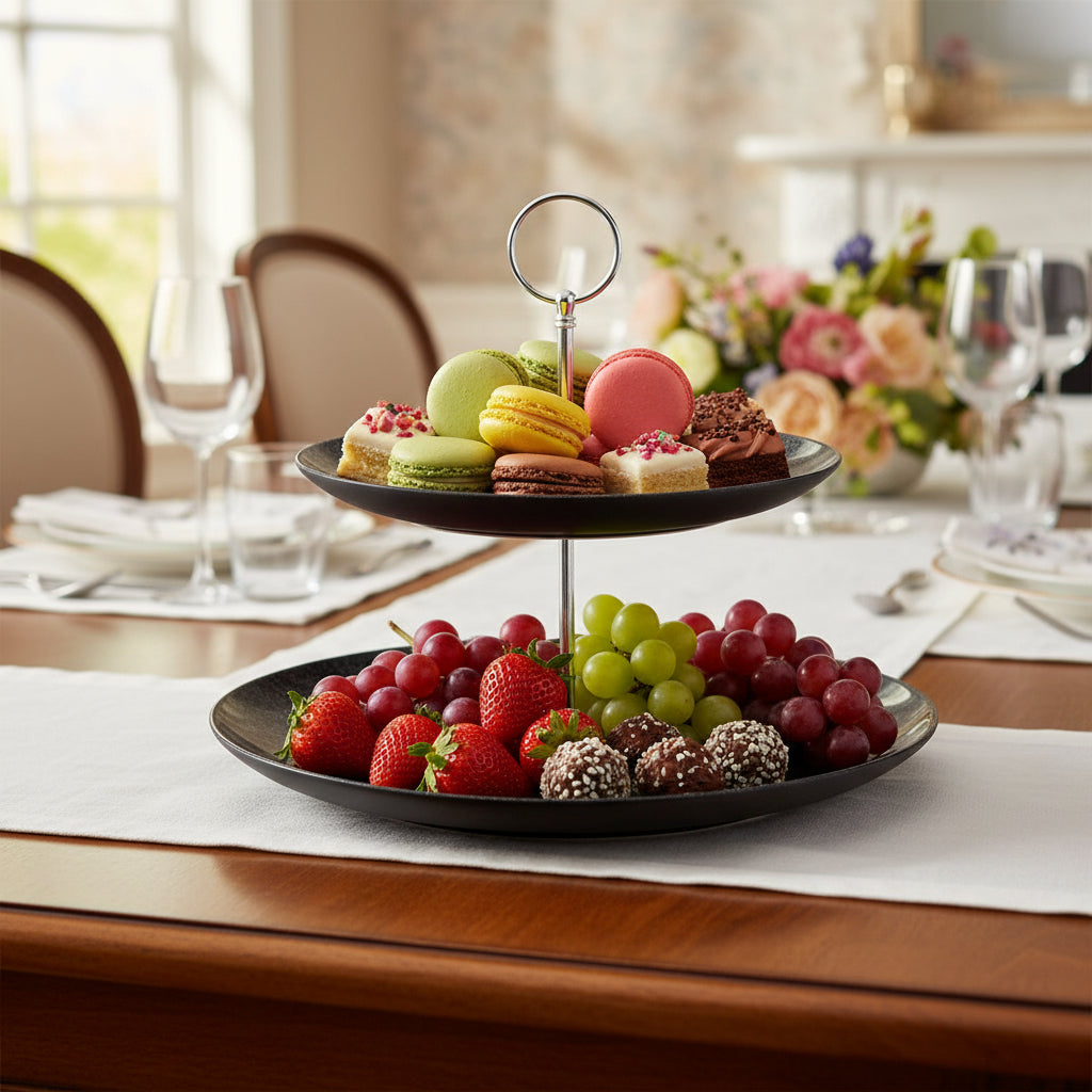 Sophisticated Ceramic 2-Tier Afternoon Tea & Appetizer Serving Stand