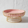 Luxurious Pink Porcelain Fruit Plate on Elegant Golden Stand