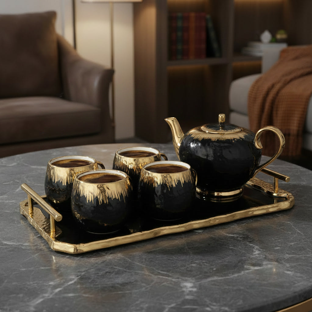Majestic Tiger Motif Porcelain Tea Set (6-Piece)