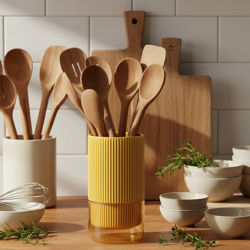 Vibrant Orange Porcelain Countertop Kitchen Utensil Holder