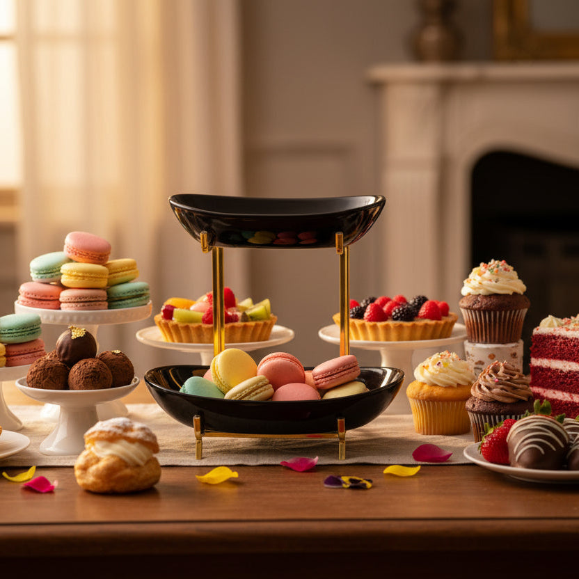 The Minimalist Hospitality Pavilion (2-Tier Black Stainless Serving Tray)