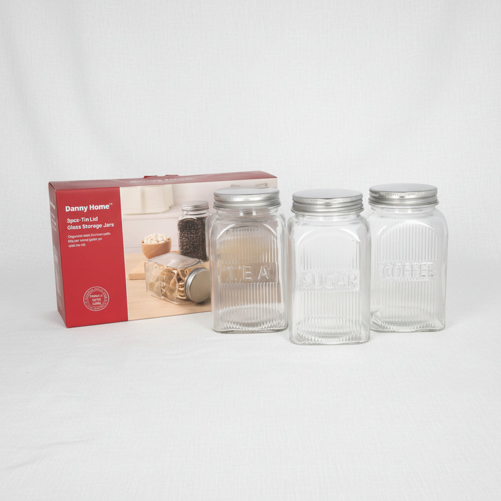 مجموعة برطمانات تخزين زجاجية