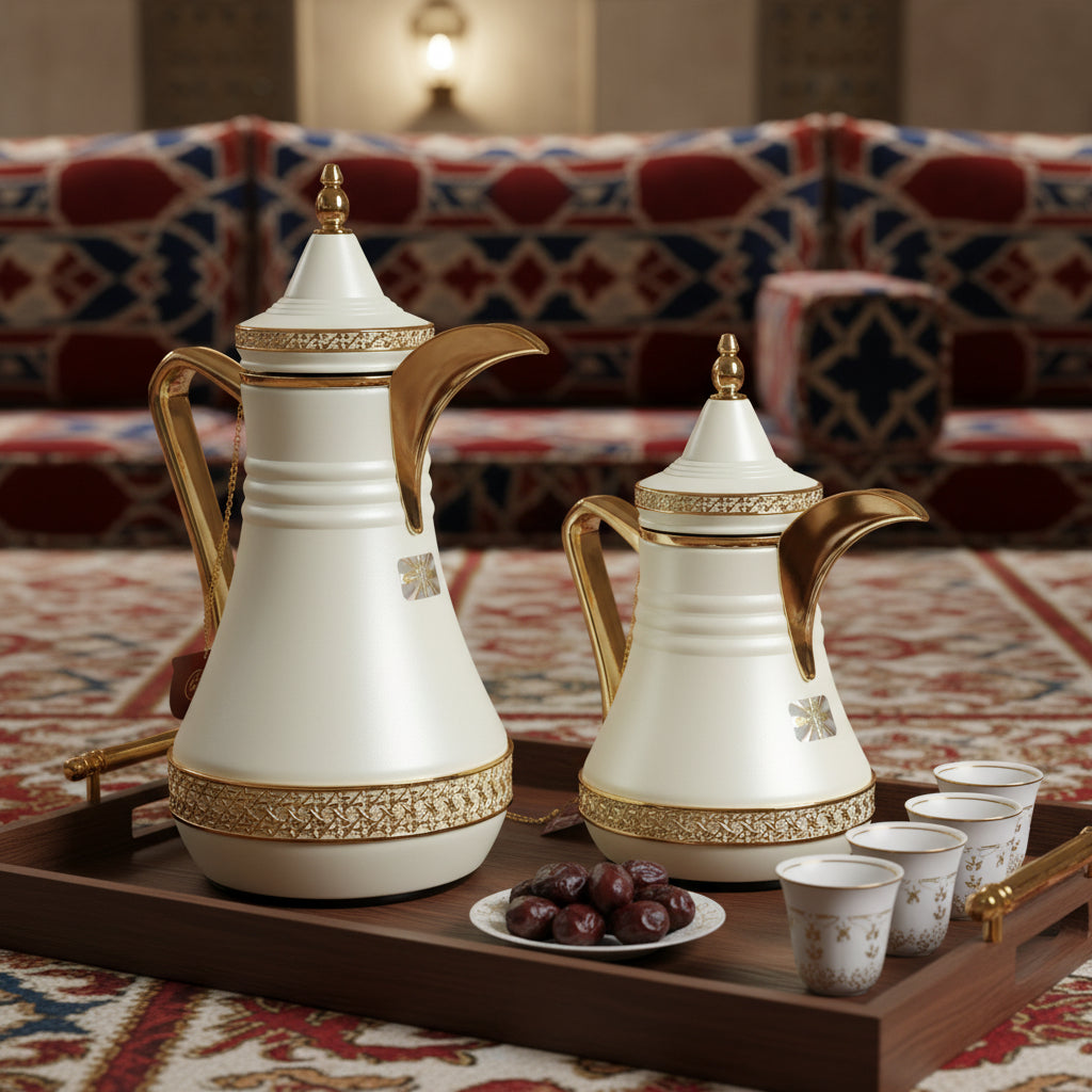 Set of 2 Coffee & Tea Arabic Thermos Cream & Gold