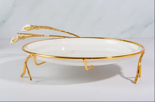 Opulent Round Lotus Flower Sweet Tray with Metallic Gold Handles and Bases