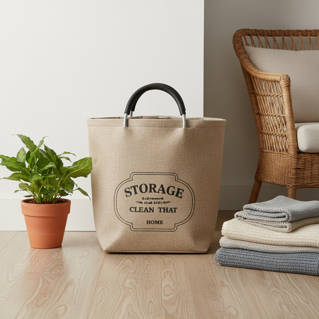 The Haven Minimalist Earth Vault (Beige Storage Bag W/Wooden Handle)