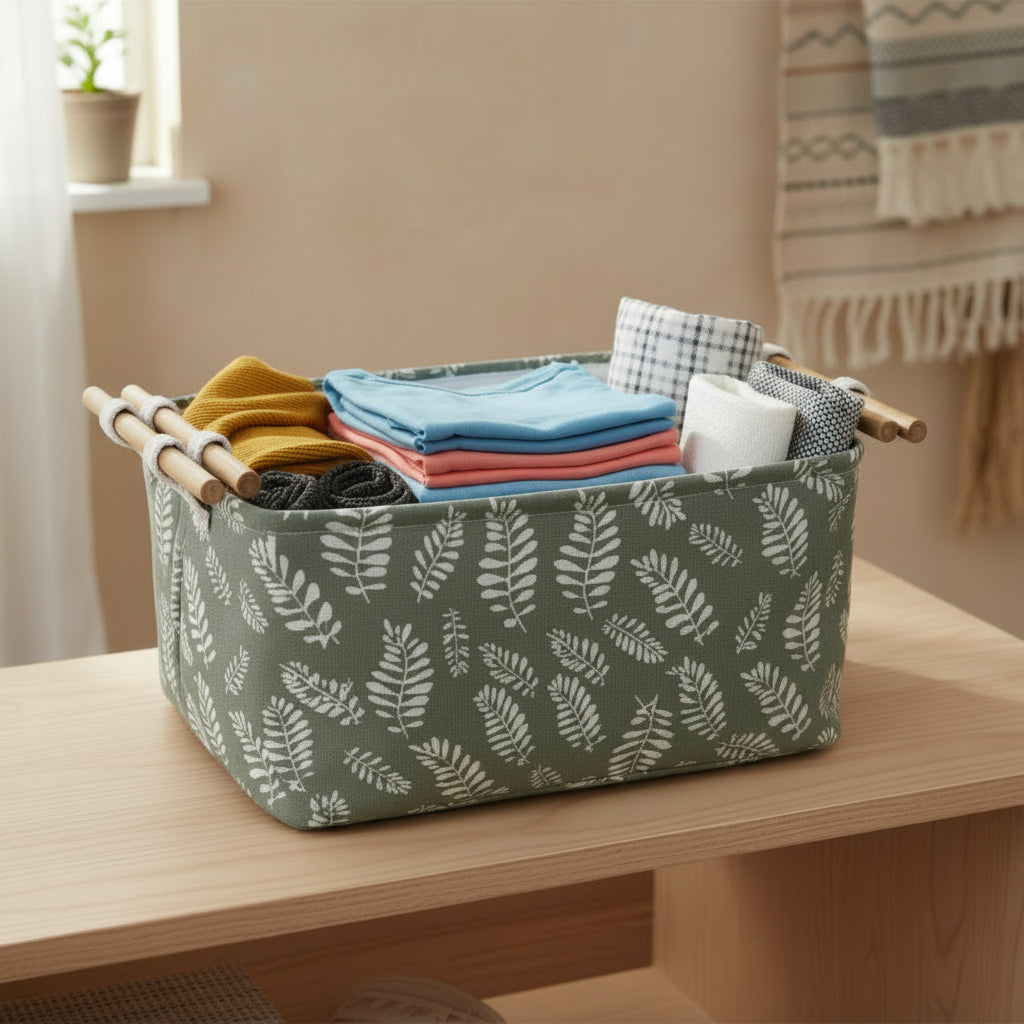 The Horizon Minimalist Coastal Vault (Set of 3 Blue Storage Baskets W/Wooden Handle)