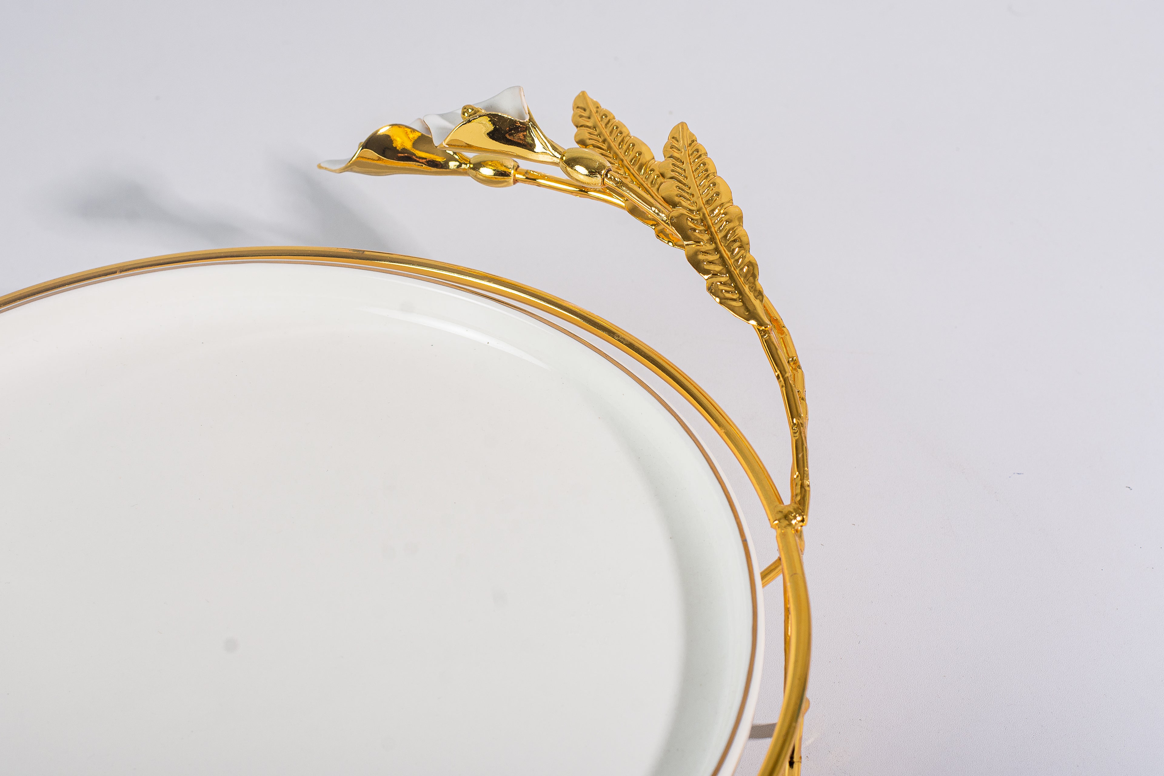 Round Sweet Tray Lotus Flower W/Gold Handles and Bases