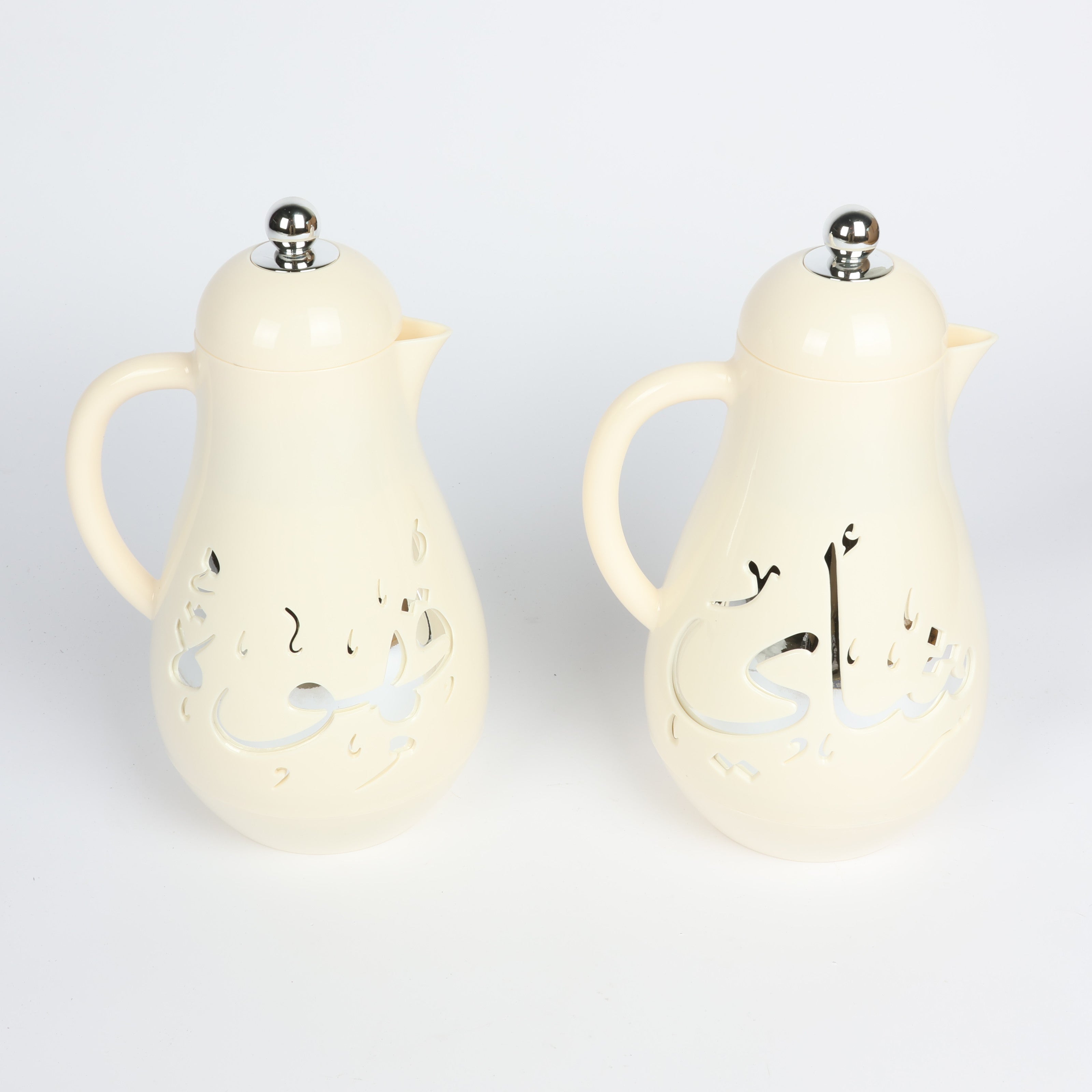 Set of 2 Coffee and Tea Thermos White & Silver
