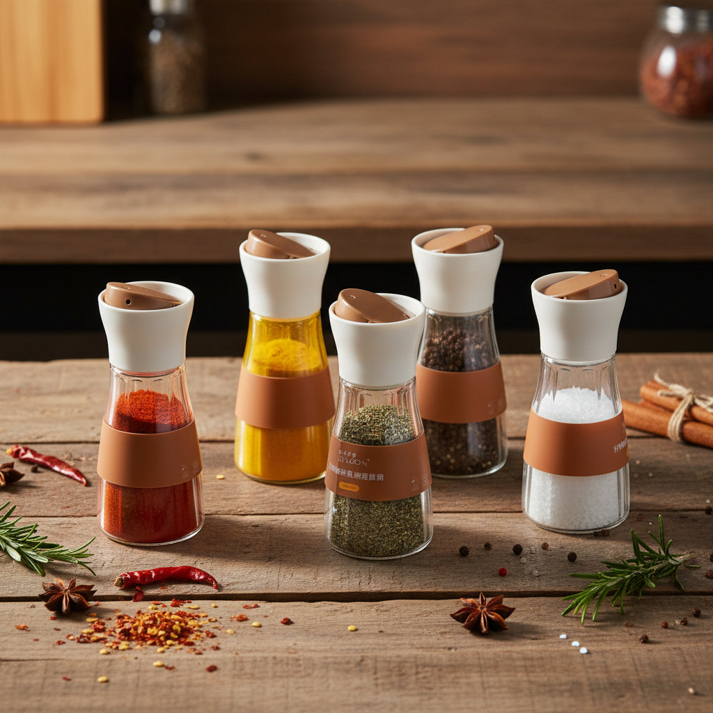 BOLIDOMI Premium Glass Spice Jar Set (6-Piece)