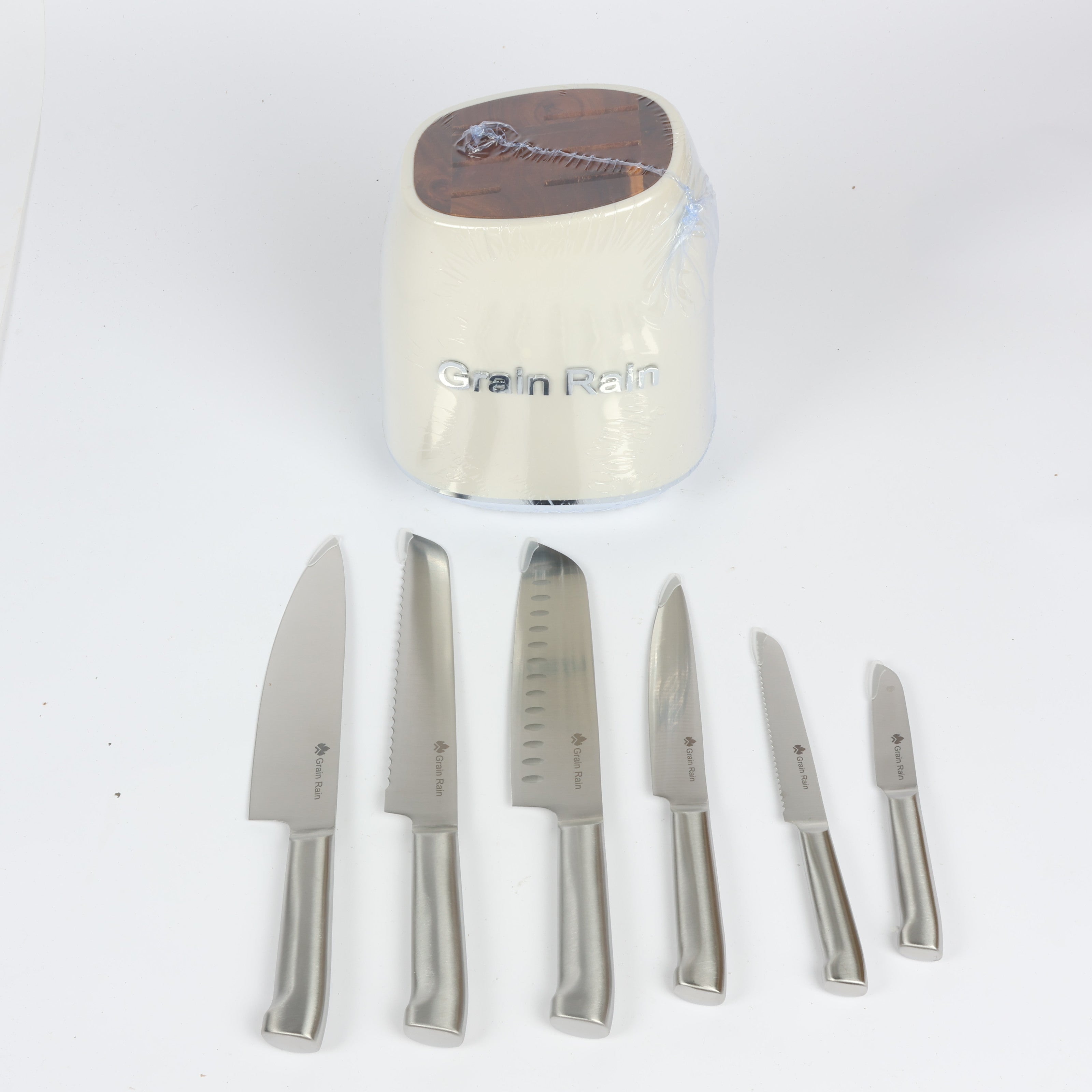 Grain Rain 7 Pcs Knife Set With White Holder