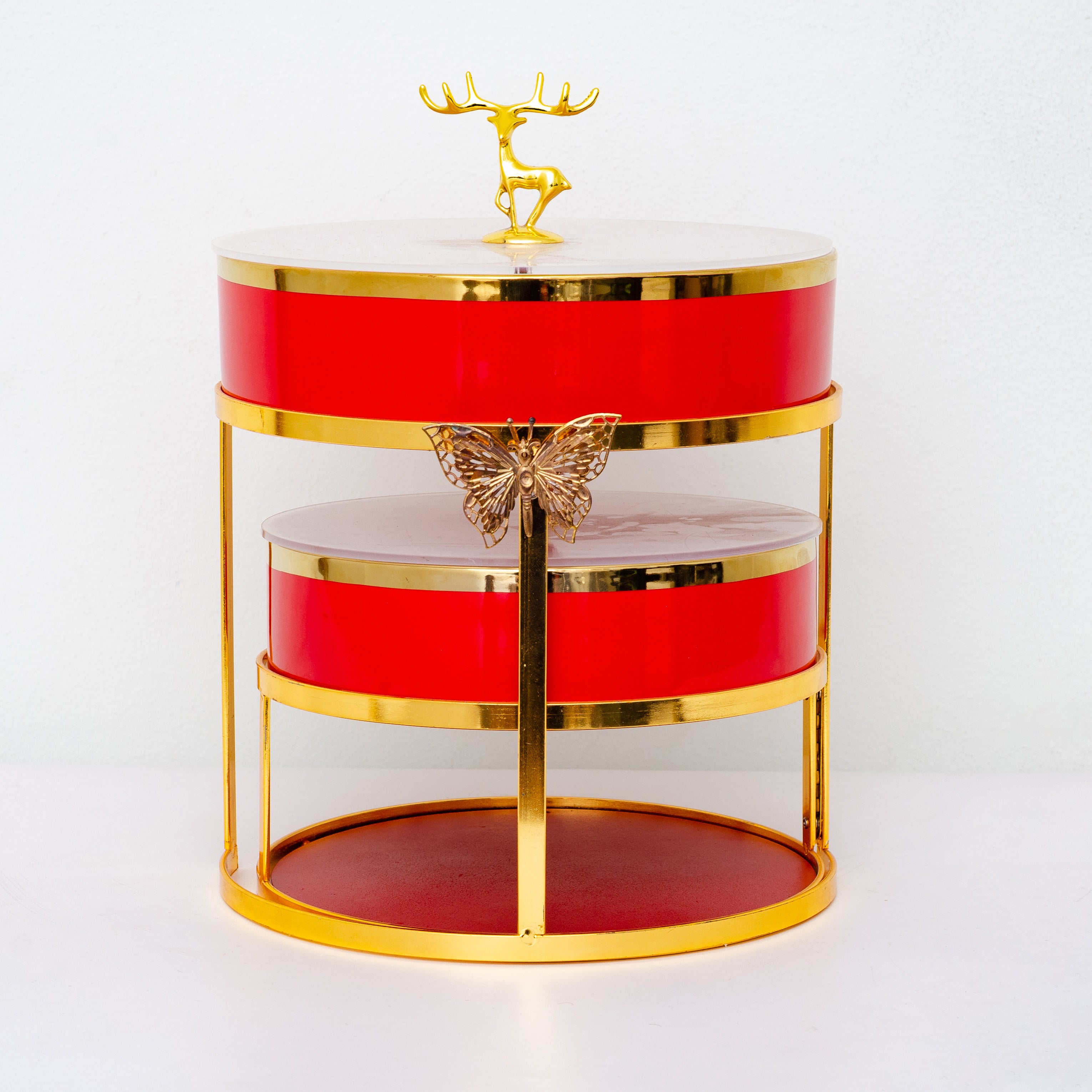 Serving Plate 2 Tier W/Lid On Metal Holder