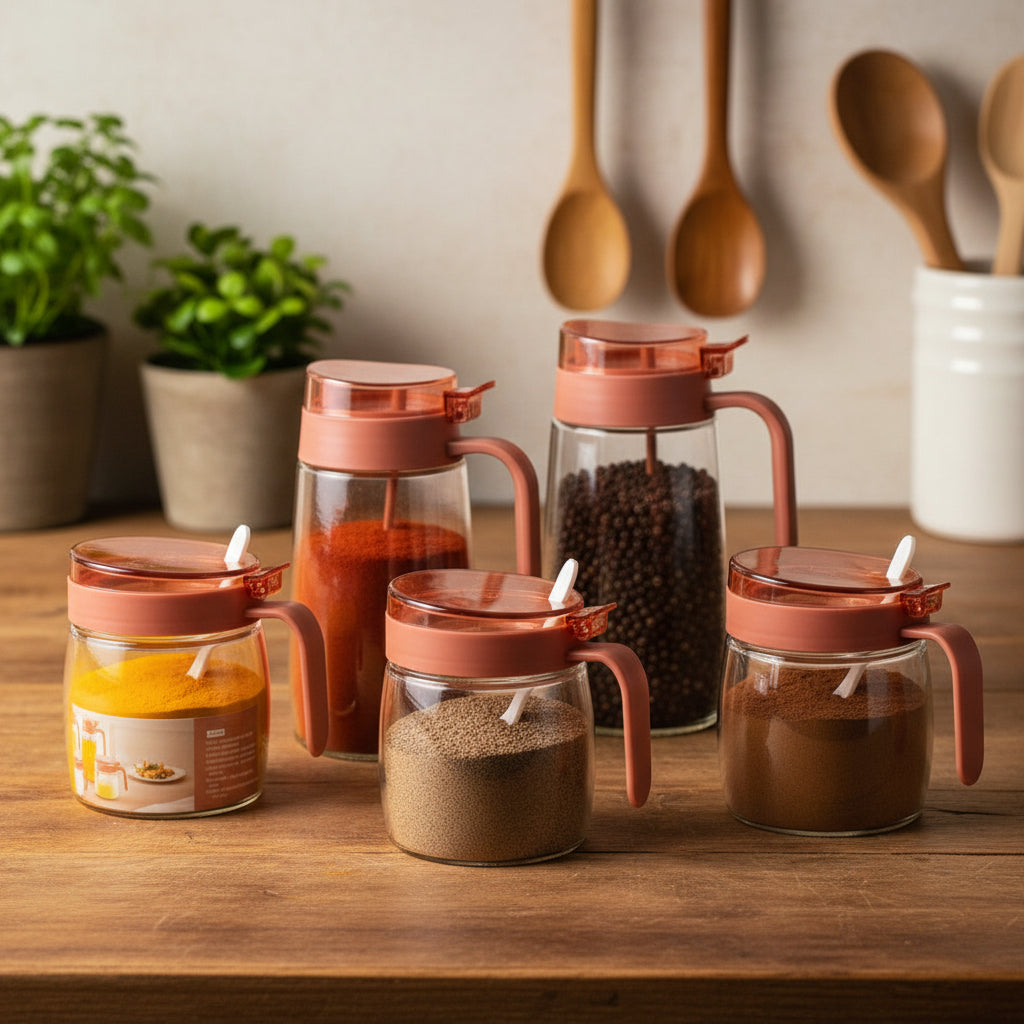 Pink 5-Piece Glass Spice Set