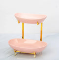 Elegant Blush Pink 2-Tier Serving Plate with Lid & Metal Holder