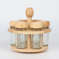 Wooden Spice Rotating Rack with 6 Glass Jars