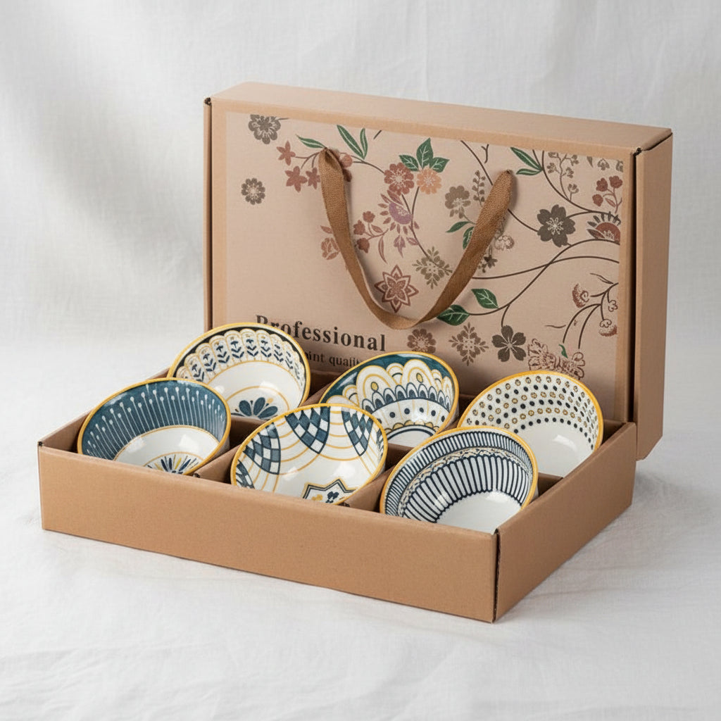 Bohemian Colorful Porcelain Bowl Set 6Pcs