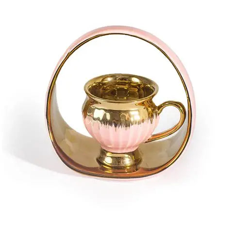 Gold/Pink Coffee Set of 6Pcs W/Handled Plate