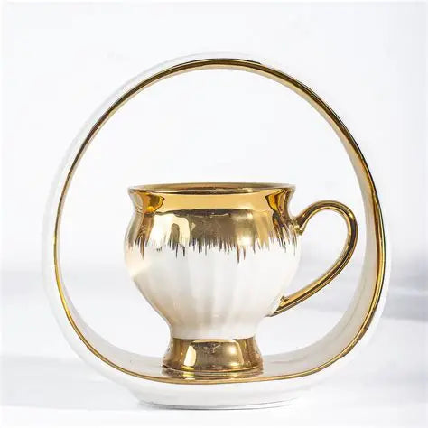 Luxury Gold & Warm Beige Coffee Set (6-Piece with Handled Plate)