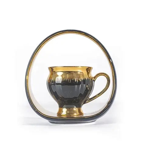 Gold/Black Coffee Set (6-Piece) with Handled Plate