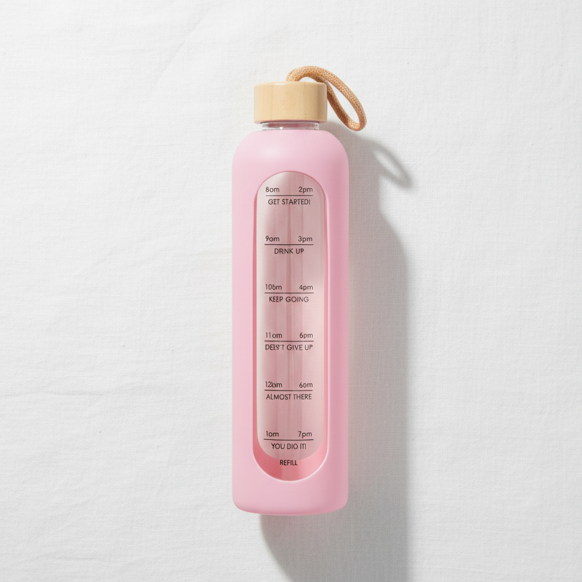Borosilicate Pink Glass Bottle With Silicone Cover 1L