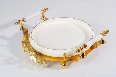 Opulent Round Sweet Tray with Metallic Gold Handles and Bases