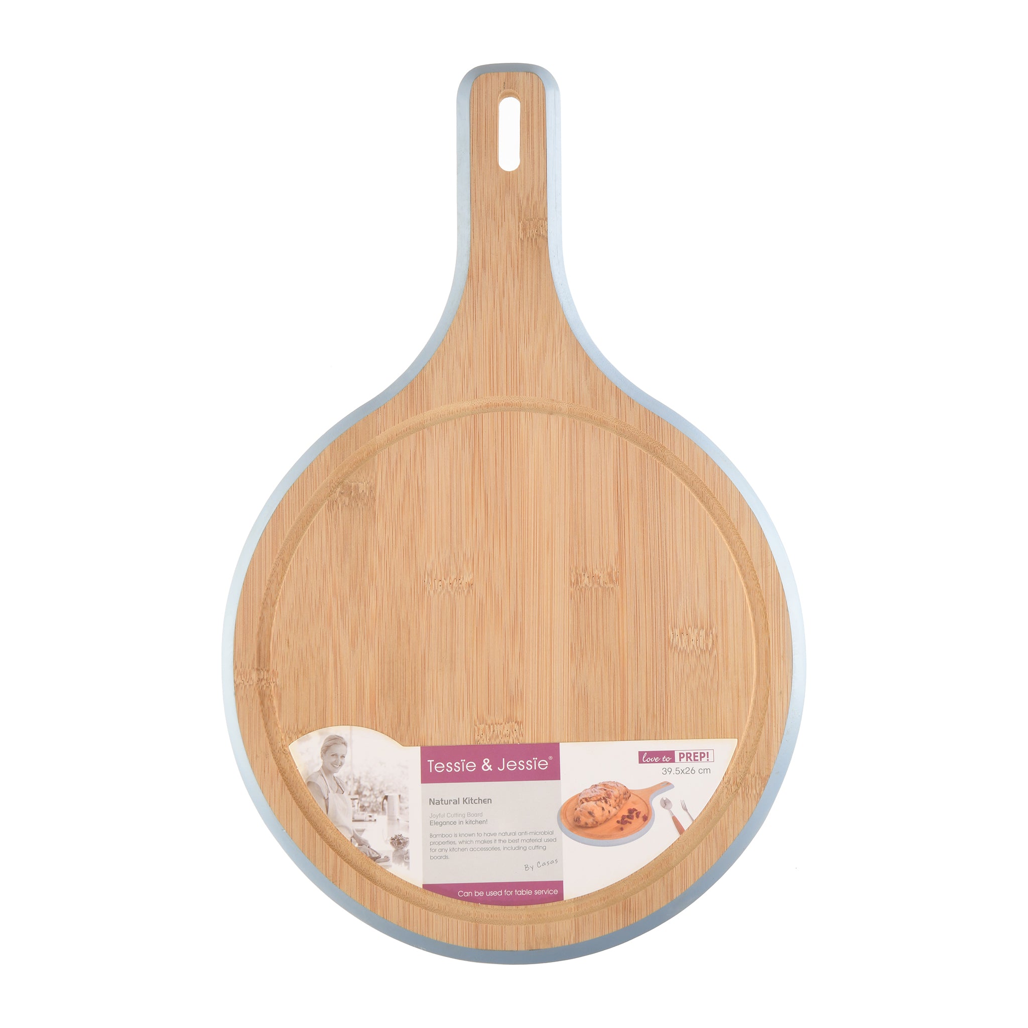 Tessie & Jessie Blue Circular Wooden Cutting Board 26cm