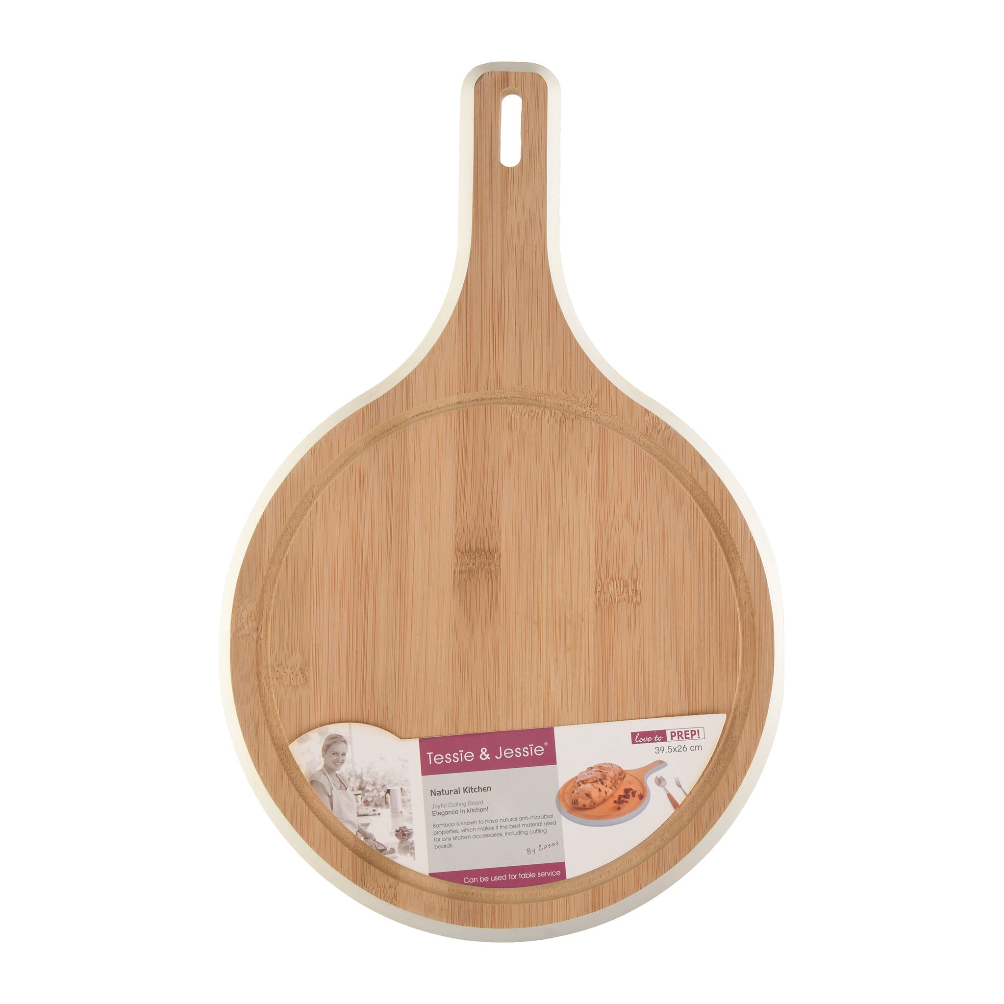 Tessie & Jessie White Circular Wooden Cutting Board 26cm